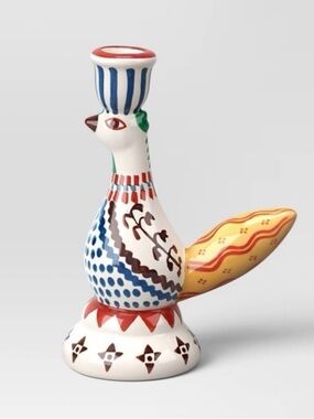 Threshold Ceramic Bird Candlestick Holder Hand Painted Colorful Folk Art Decor